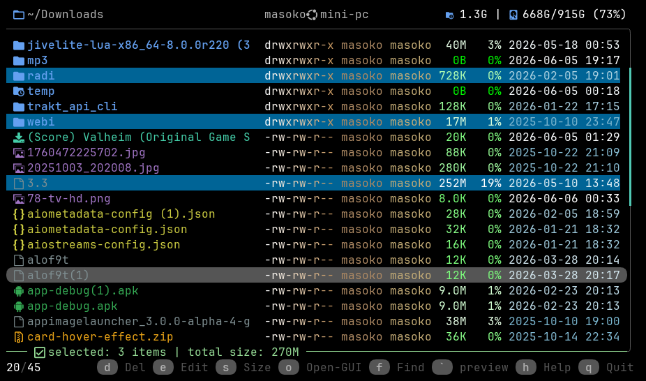 Shell Buddy terminal file manager listing