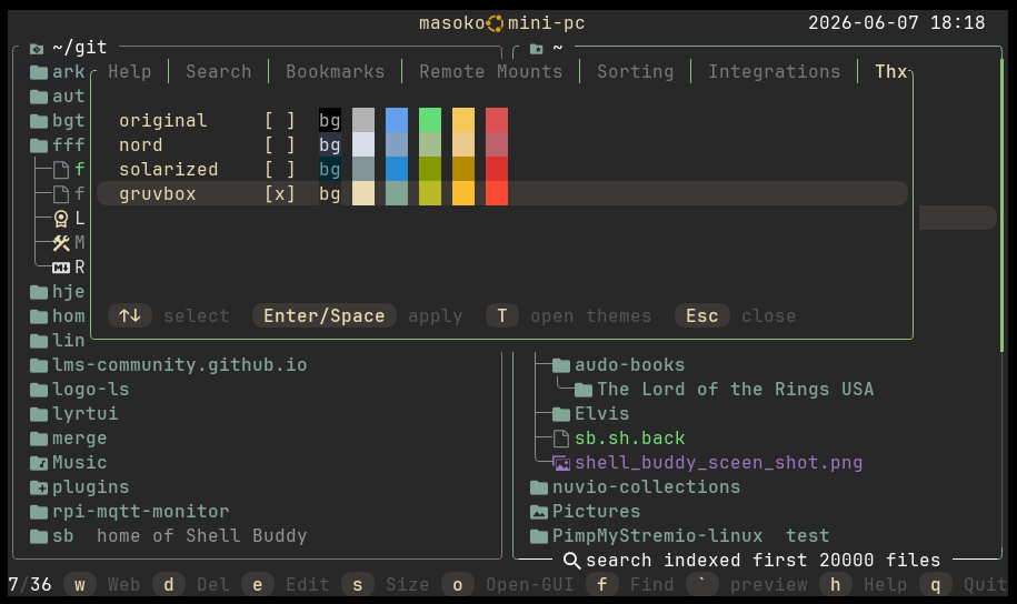 Themes panel